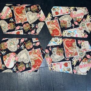 Vintage Print Fabric Love Hearts Valentines Day Placemat Set Of 4 Cloth